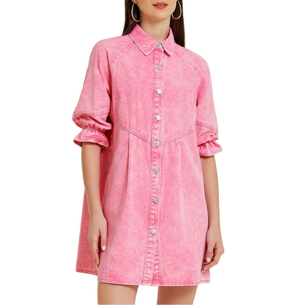 Vibrant Pink Button-Down Mini Dress